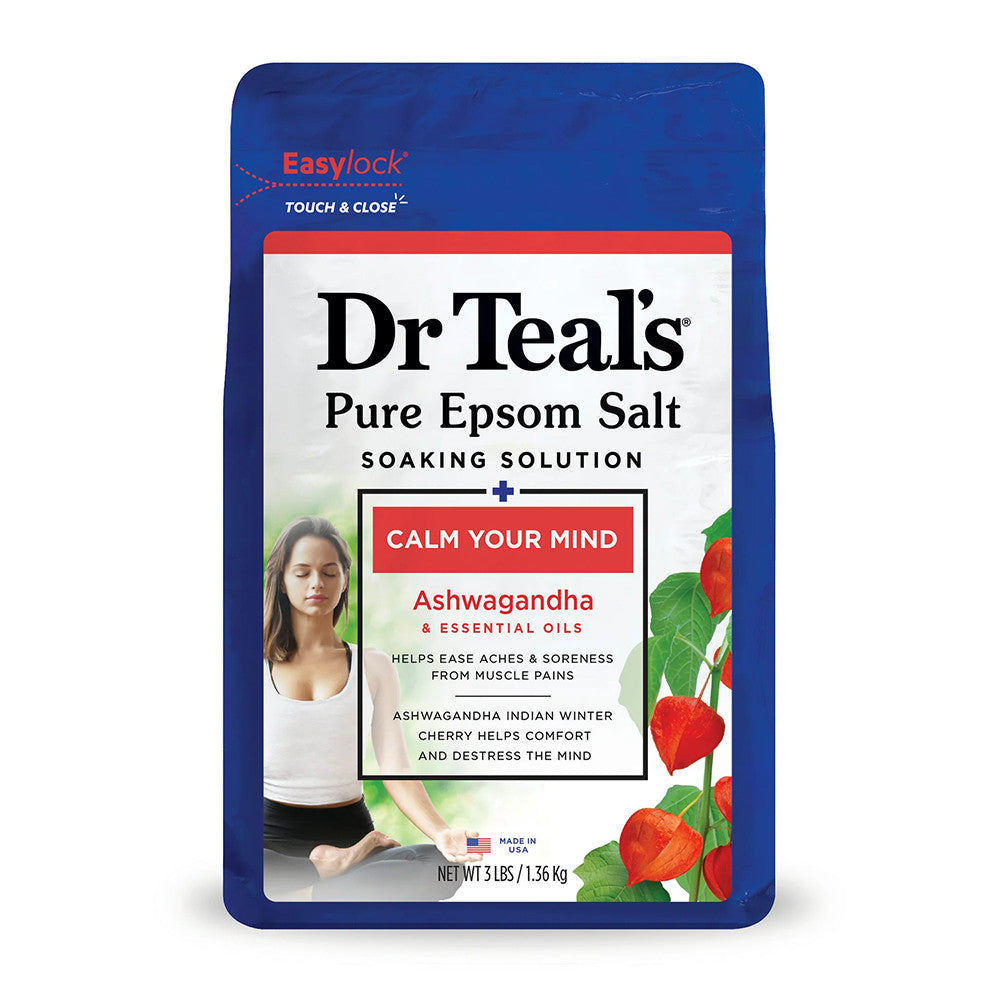 Dr Teals Pure Epsom Salt Soaking Solution with Ashwagandha, 3 Lb